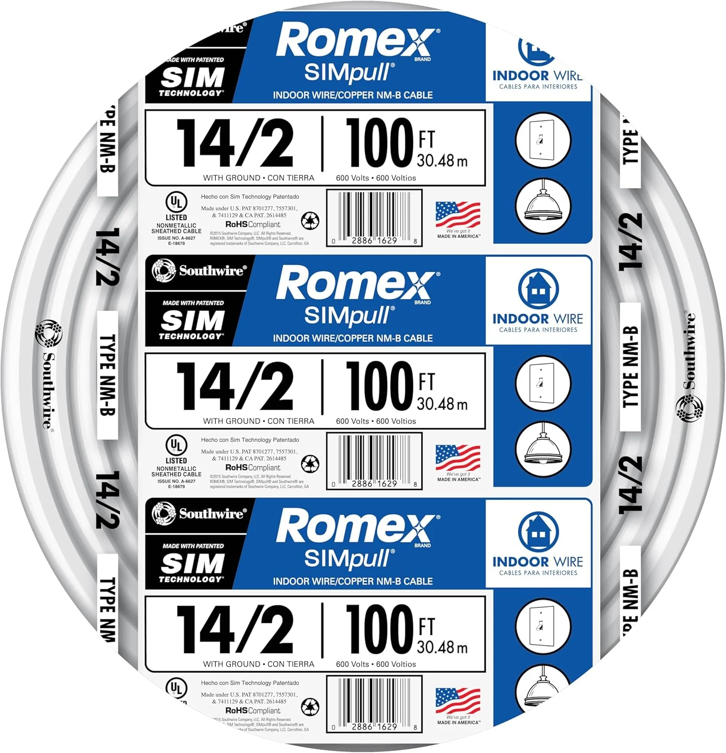 100' 14/2 w ground Romex brand SIMpull residential indoor electrical wire type NM-B 28827423, White(1) - Image 7