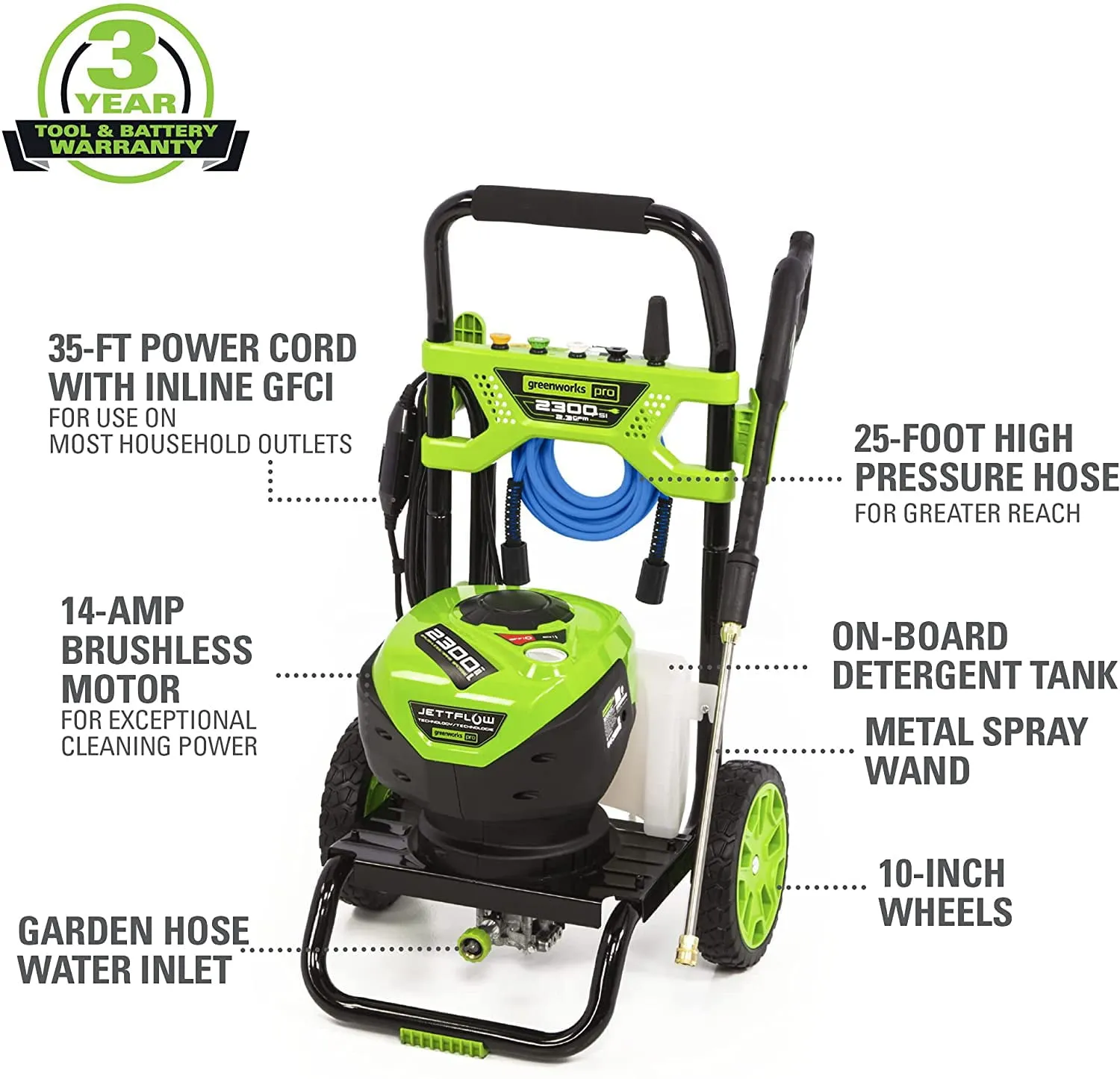 Nettoyeur haute pression sans balais 2300 PSI 14 Amp 2,3 GPM