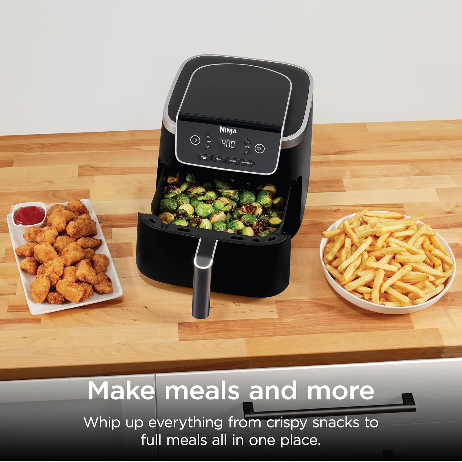Ninja Air Fryer Pro, 5 Qt, 4-in-1, Gray, AF141| Air fry, roast, reheat, dehydrate, 1750W, 400F max, Fits 4 lbs fries, Nonstick basket, Dishwasher-safe
