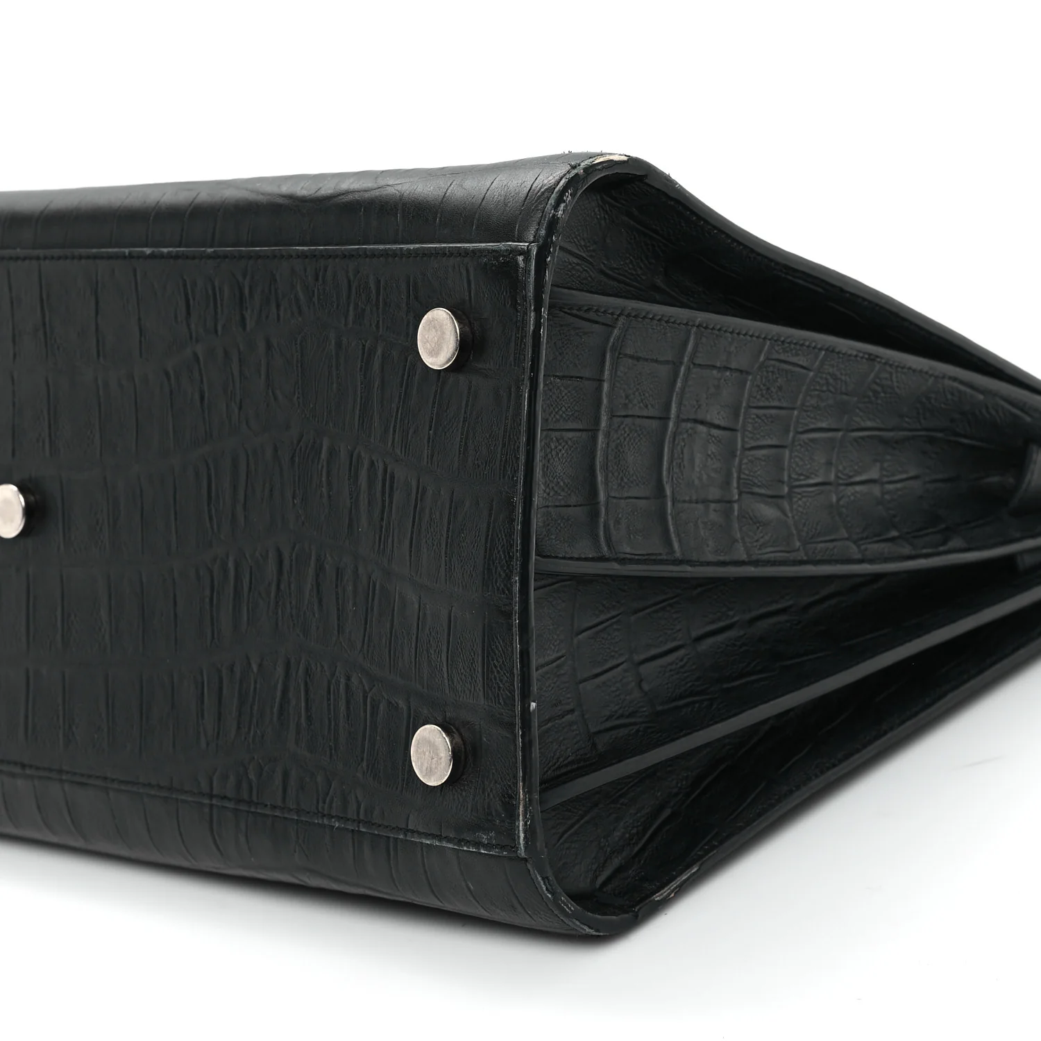 Calfskin Crocodile Embossed Large Sac De Jour Carryall Black