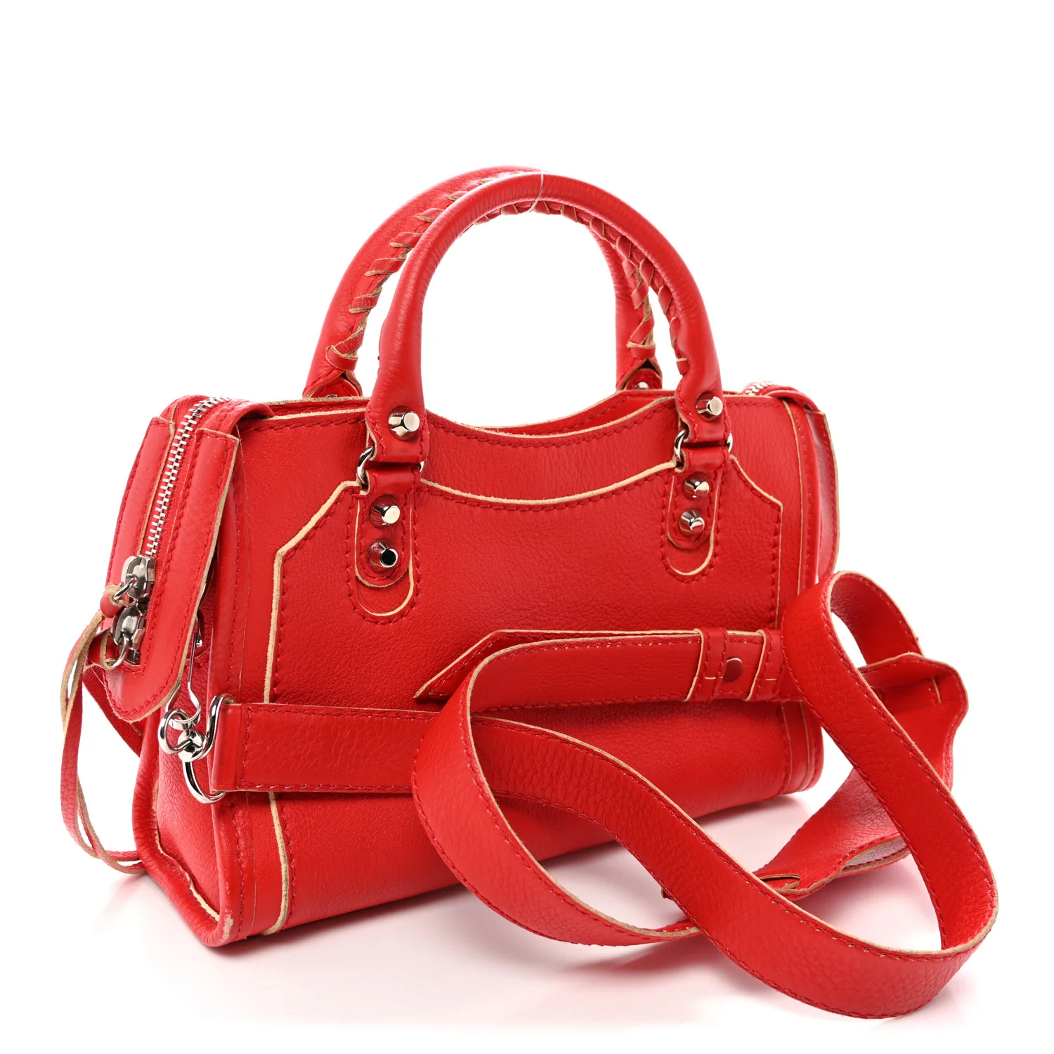 Supple Grained Calfskin Classic Silver Hardware Highlight Mini City Rouge Fraise
