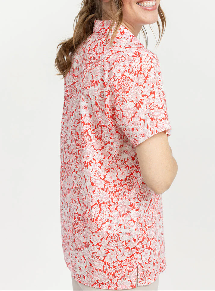 Chemisier femme en coton liberty rouge cerise