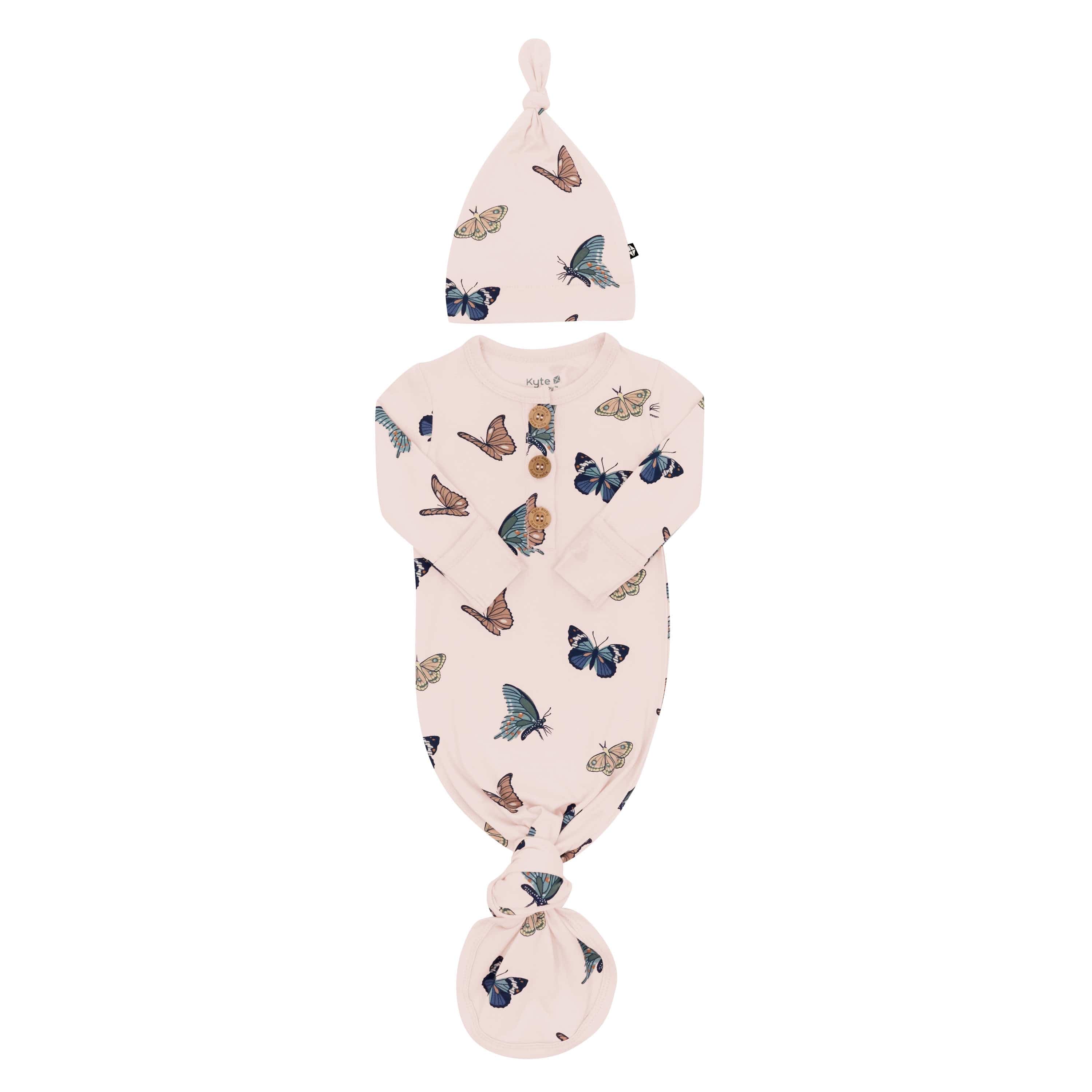 Knotted Day Gown with Hat Set in Blush Butterfly