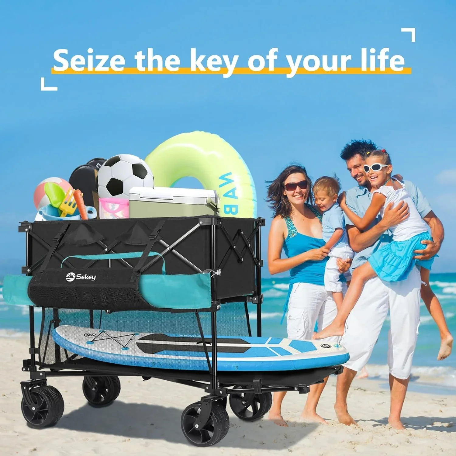 Chariot pliant à deux étages grande capacité 400 L avec freins et rallonge extra longue de 50 pouces
