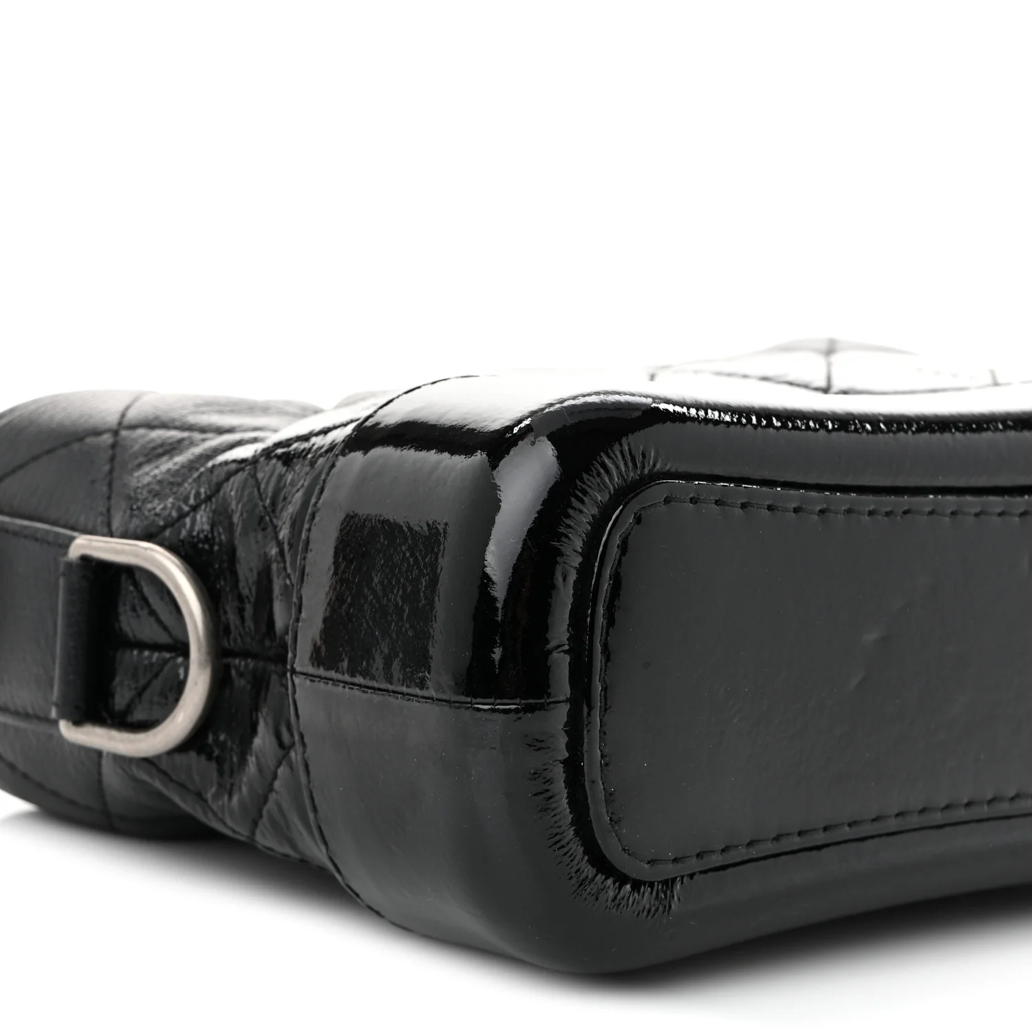 Patent Goatskin Quilted Small Gabrielle Hobo Black