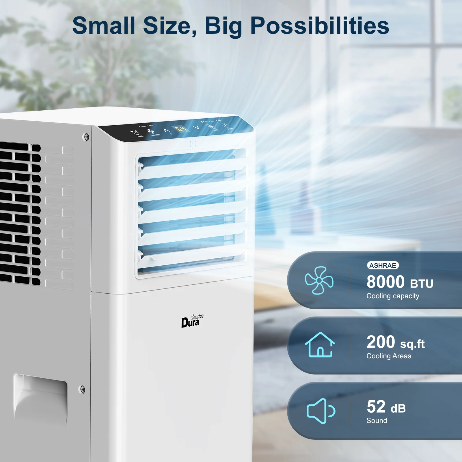 Duracomfort 8000 BTU ASHRAE Portable Air Conditioner for Room, Cools up to 175 Sq. Ft.(5100BTU SACC)