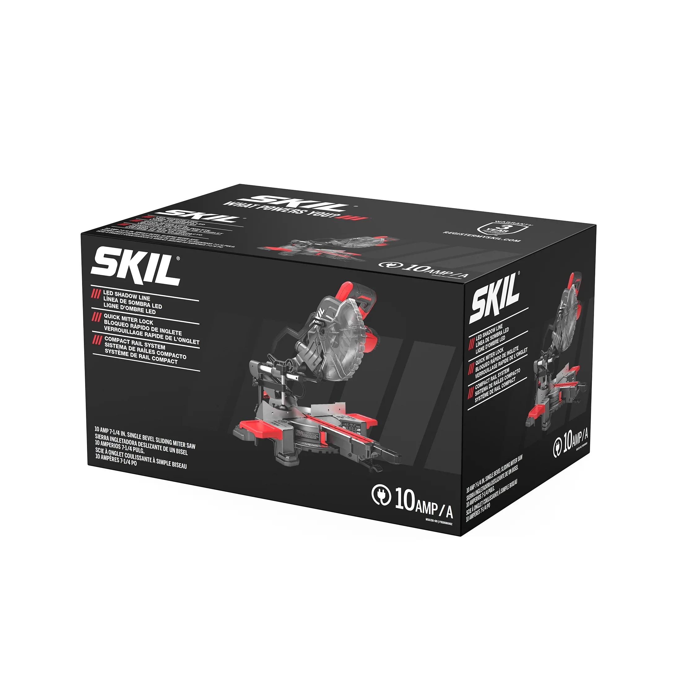SKIL MS6316-00 10 Amp 7-1/4 Single Bevel Miter Saw with Compact Rail System & LED Shadow Line