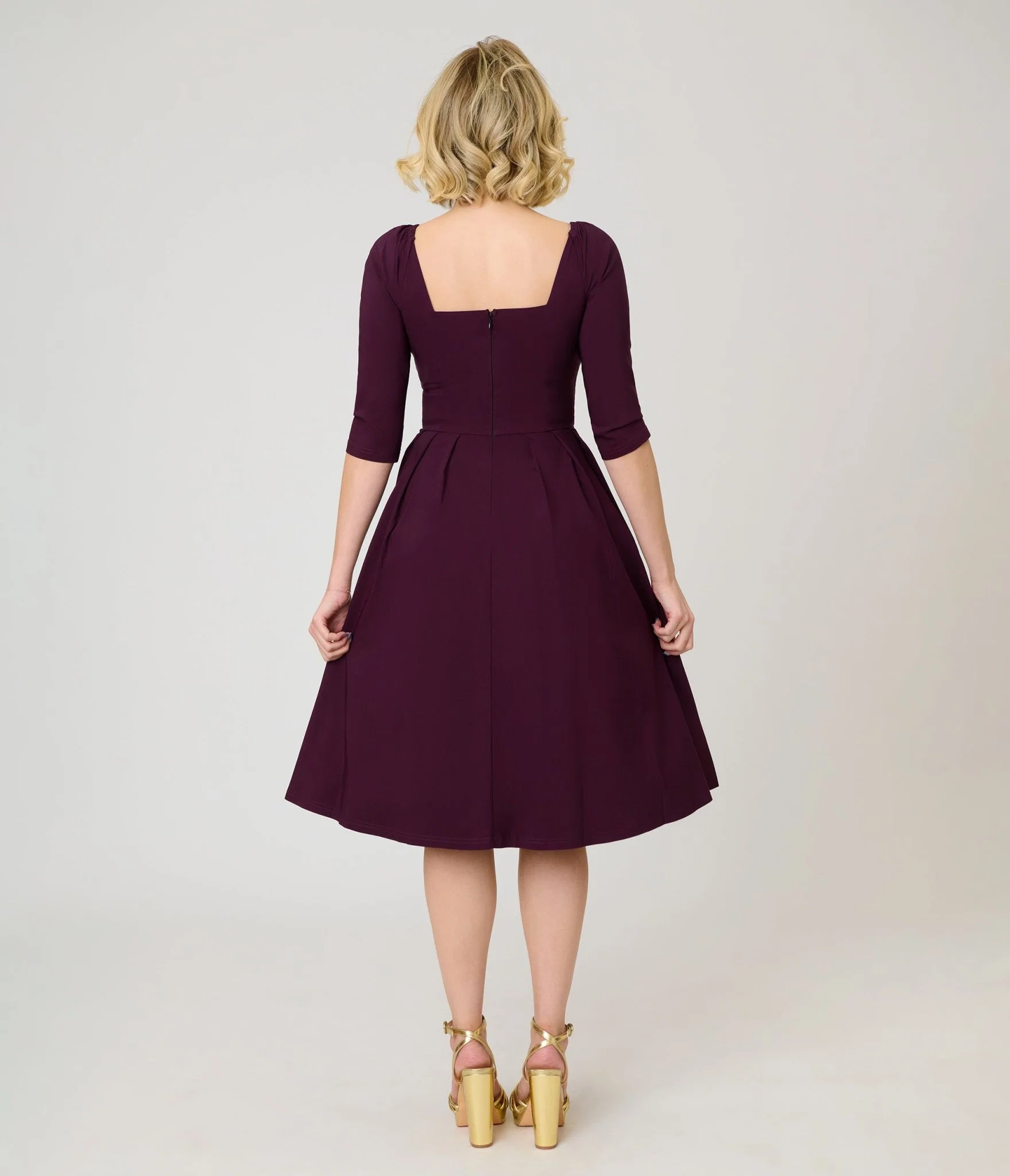 Unique Vintage Eggplant Lamar Swing Dress