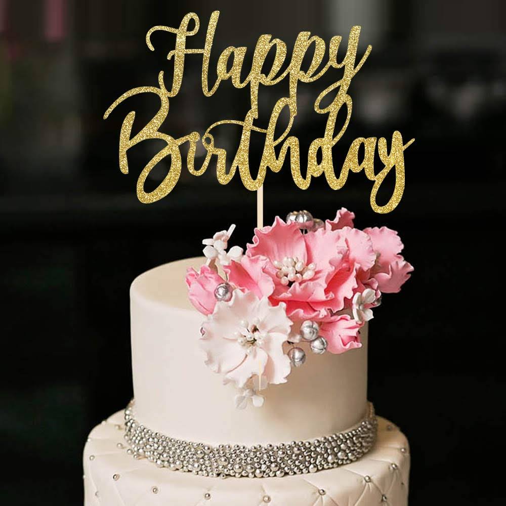 Yuinyo Handmade Glitter Happy Birthday Cake Topper, Happy Birthday Cake Bunting Decor,Birthday Party Decoration Supplies (Gold)