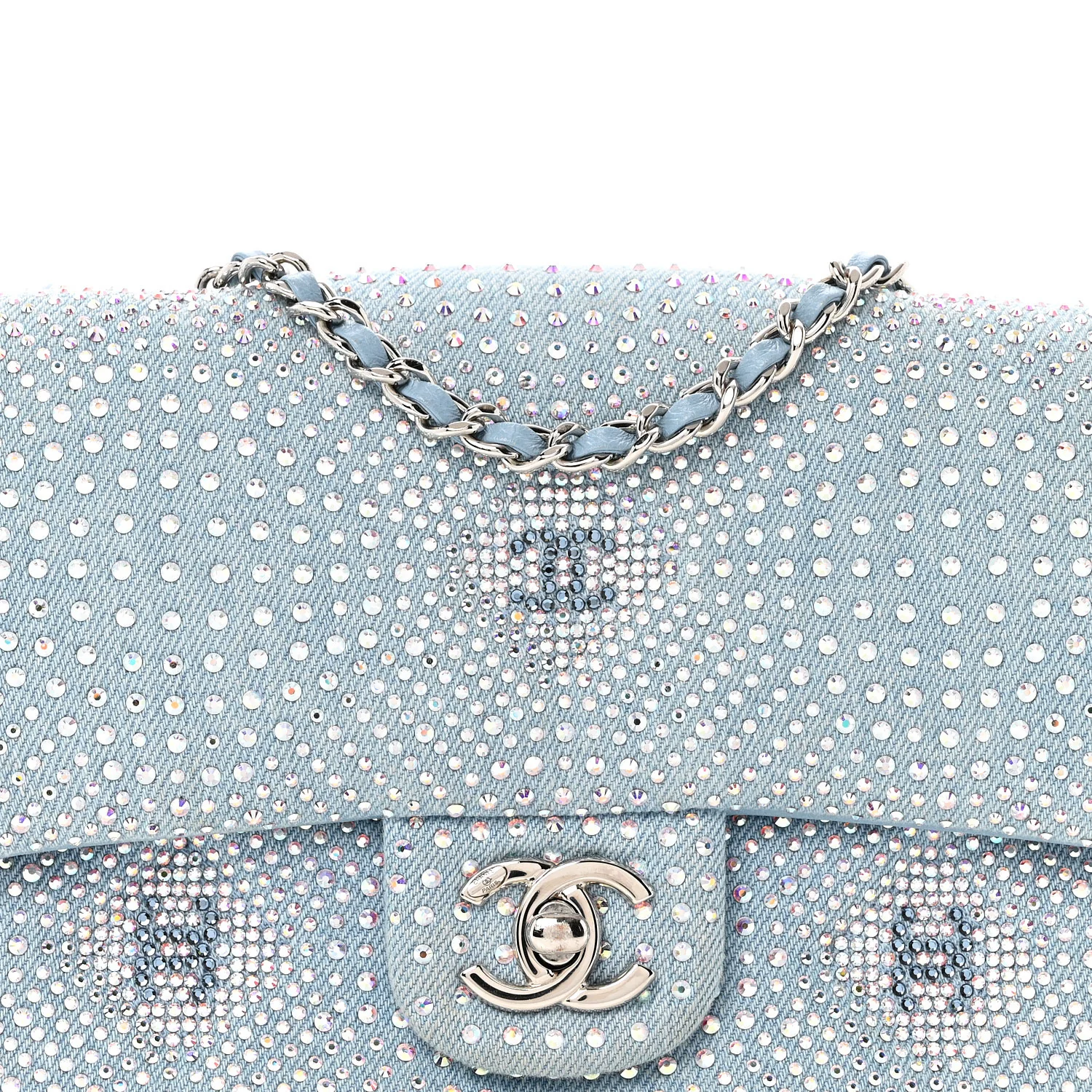 Denim Strass Evening Flap Bag Blue