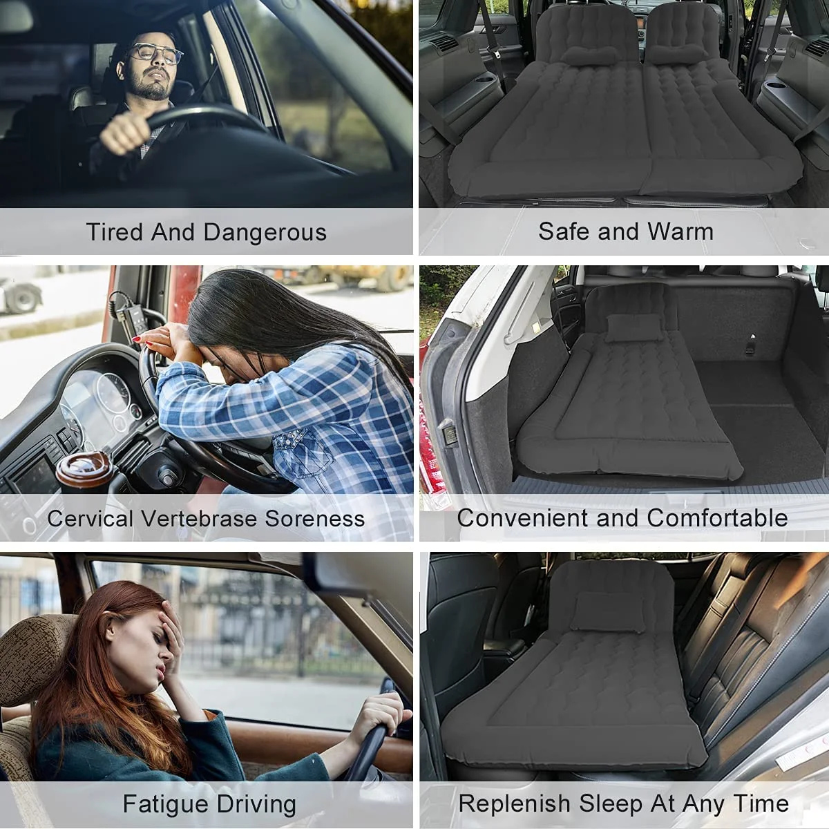 3 in 1 SUV Air Matterss | Car Mattress with Electric Air Pump-2 Support Fillers 2 Pillows Fits SUV|MPV|Minivan for Road Trip Camping Black(Black Suv Mattress) - Image 6