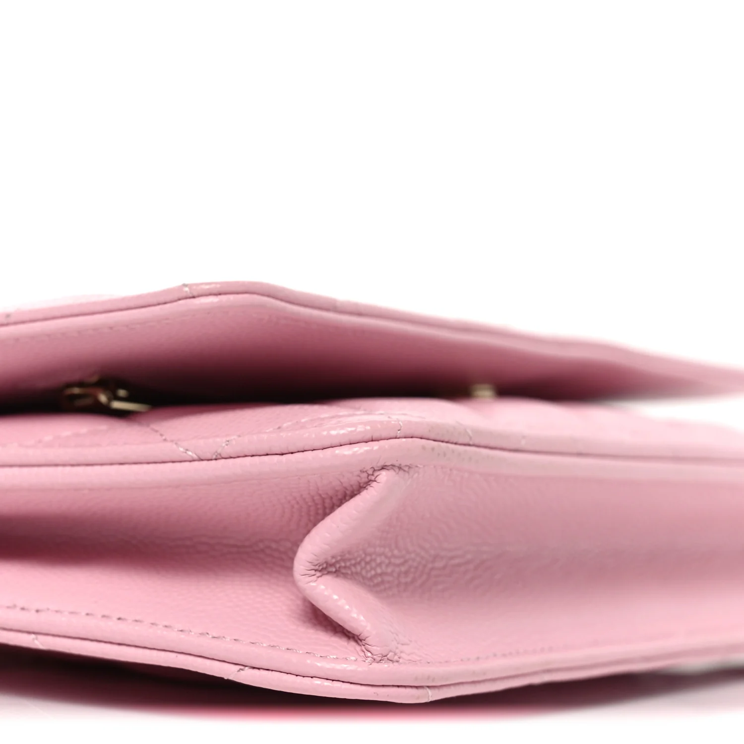 Caviar Quilted Textured CC Wallet on Chain WOC Light Pink