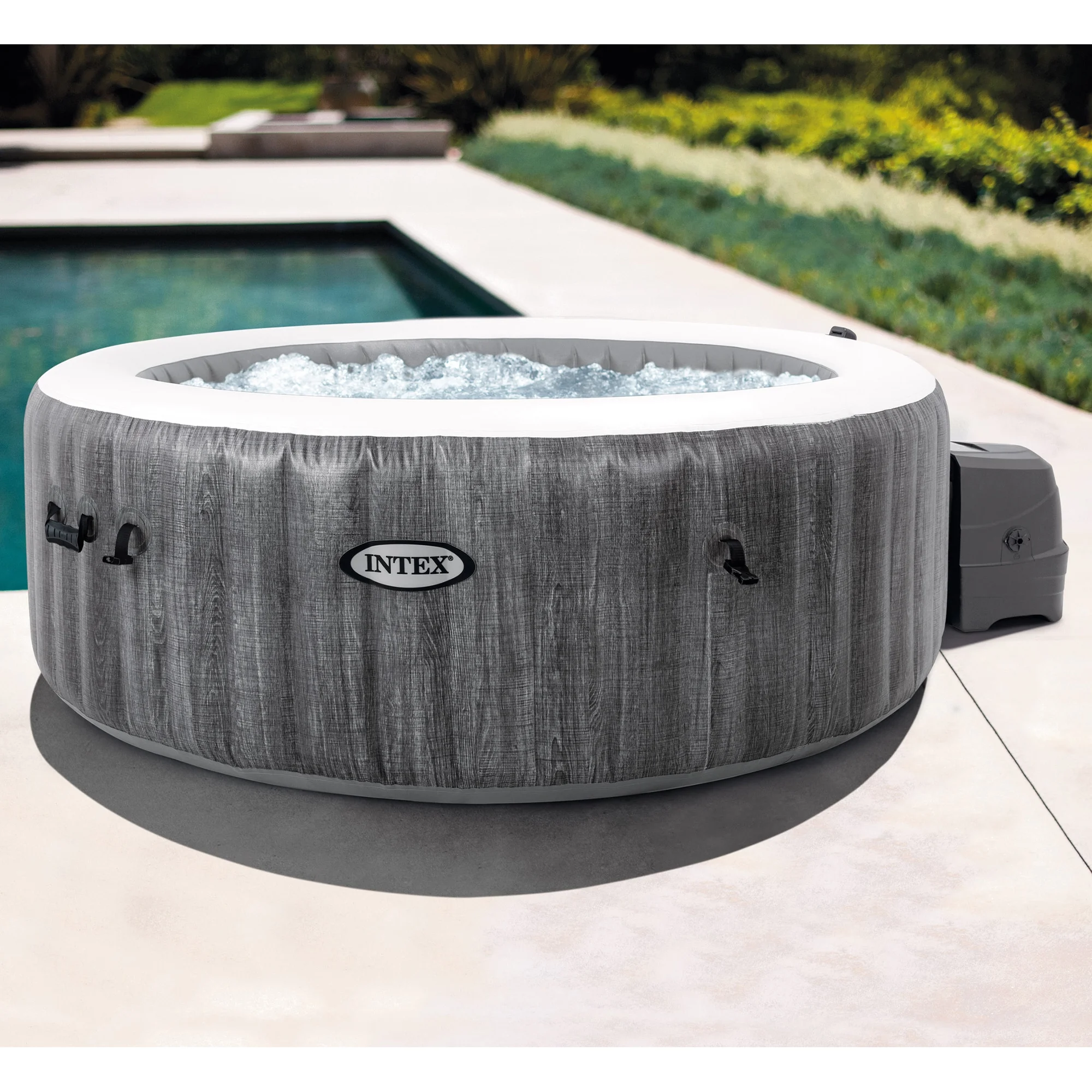 INTEX Purespa Plus Greywood Deluxe 4 Person Inflatable Spa W/ Jets