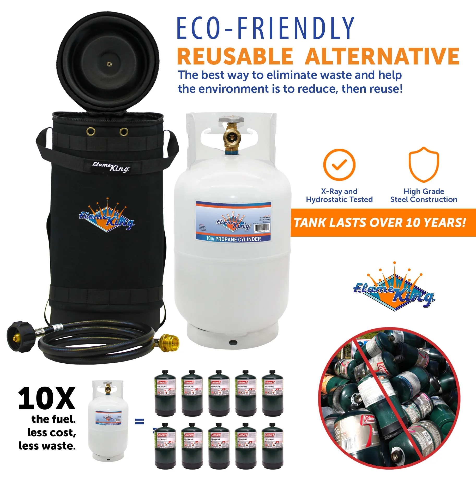 Gas Hauler Kit Insulated Protective Carry Case, 10LB Propane Tank and Adapter Hose for Camping and Outdoor Adventures, 10" x 18" - Image 3