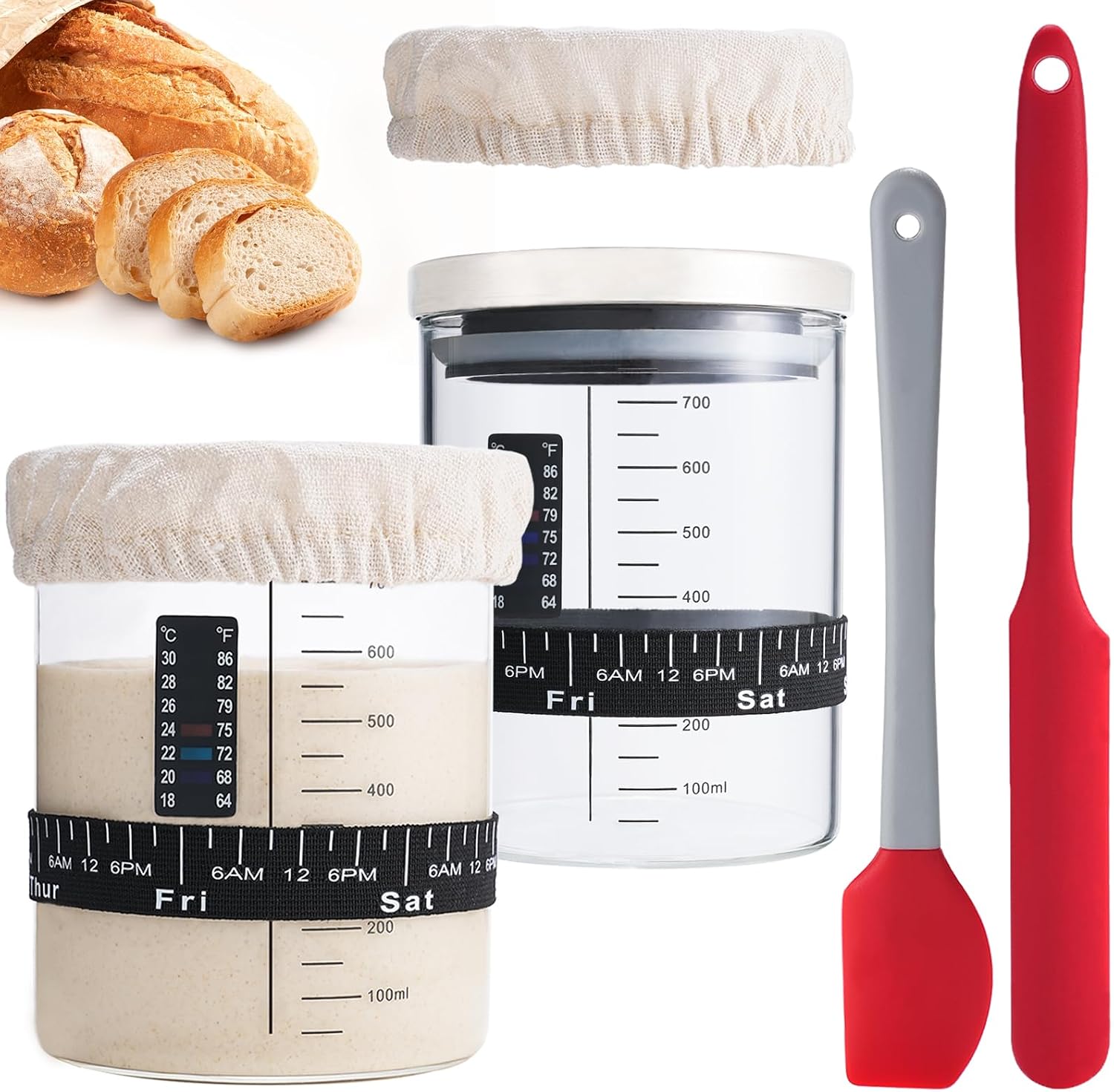 Sourdough Starter Jar Kit, 24 oz Wide Mouth Sour Dough Jars Glass