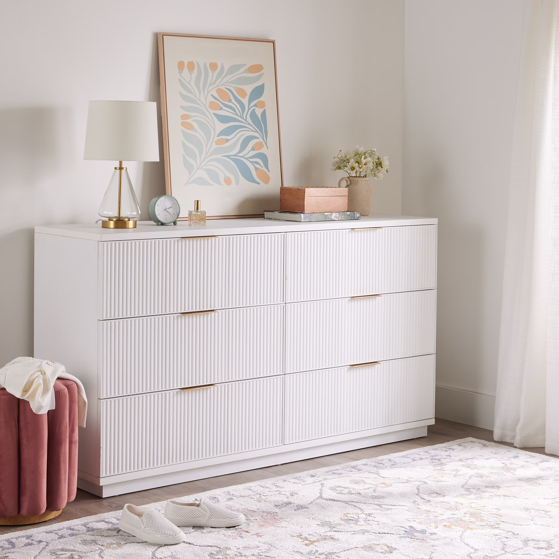 Better Homes and Gardens Lillian 6 Drawer Dresser, White