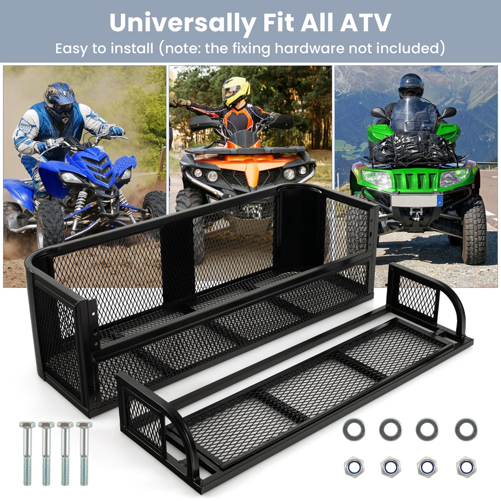 ATV UTV Universal Rear Drop Basket Rack Steel Cargo Hunting - Image 6