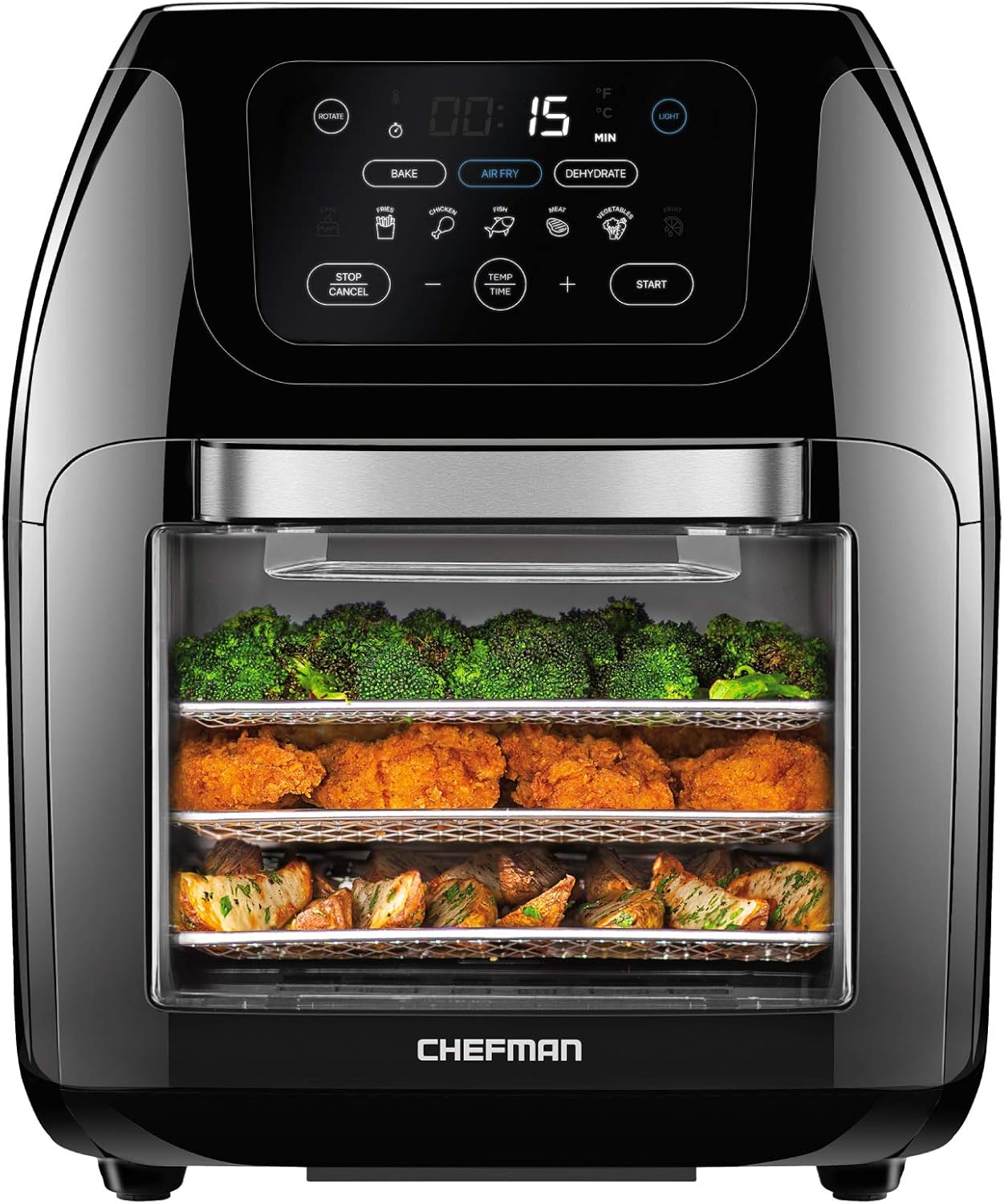 CHEFMAN Multifunctional Digital Air Fryer+ Rotisserie, Dehydrator, Convection Oven, 17 Touch Screen Presets for Fry, Roast, Dehydrate, Bake, XL 10L Family Size, Auto Shutoff, Large Easy-View Window, Black