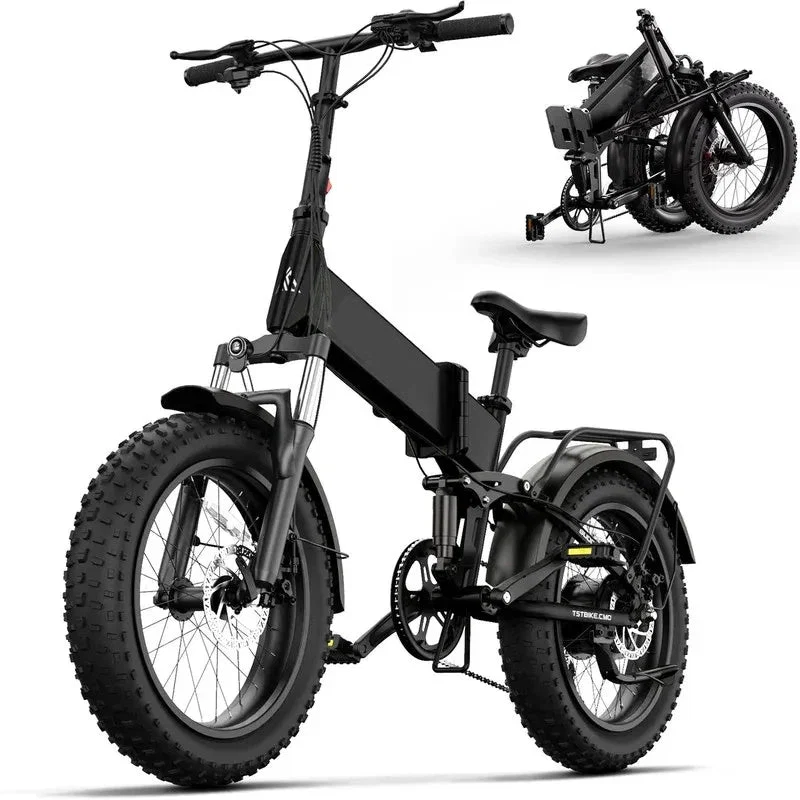 Electric Bike. 4.0 Fat Tire Foldable Ebike. 48V 13Ah Battery. 750W Electric Commuter Bicycle with LCD. 20 One-Step Folding Electric City Bike for Men Women. Black