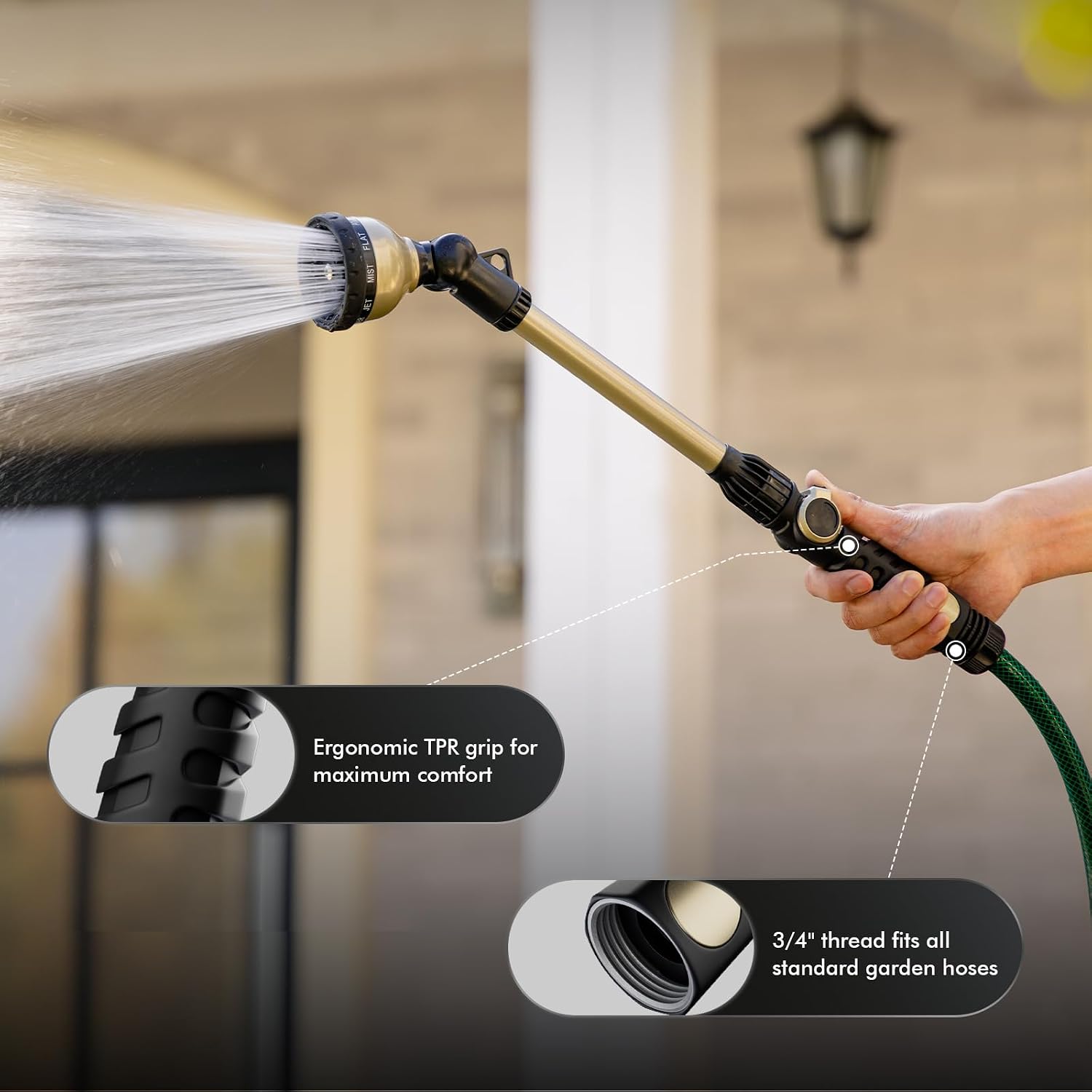 RESTMO Heavy Duty Watering Wand, Metal Garden Hose Nozzle Sprayer