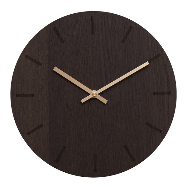 Dark Oak veggklokke 28 cm mørk eik m/kopper viser