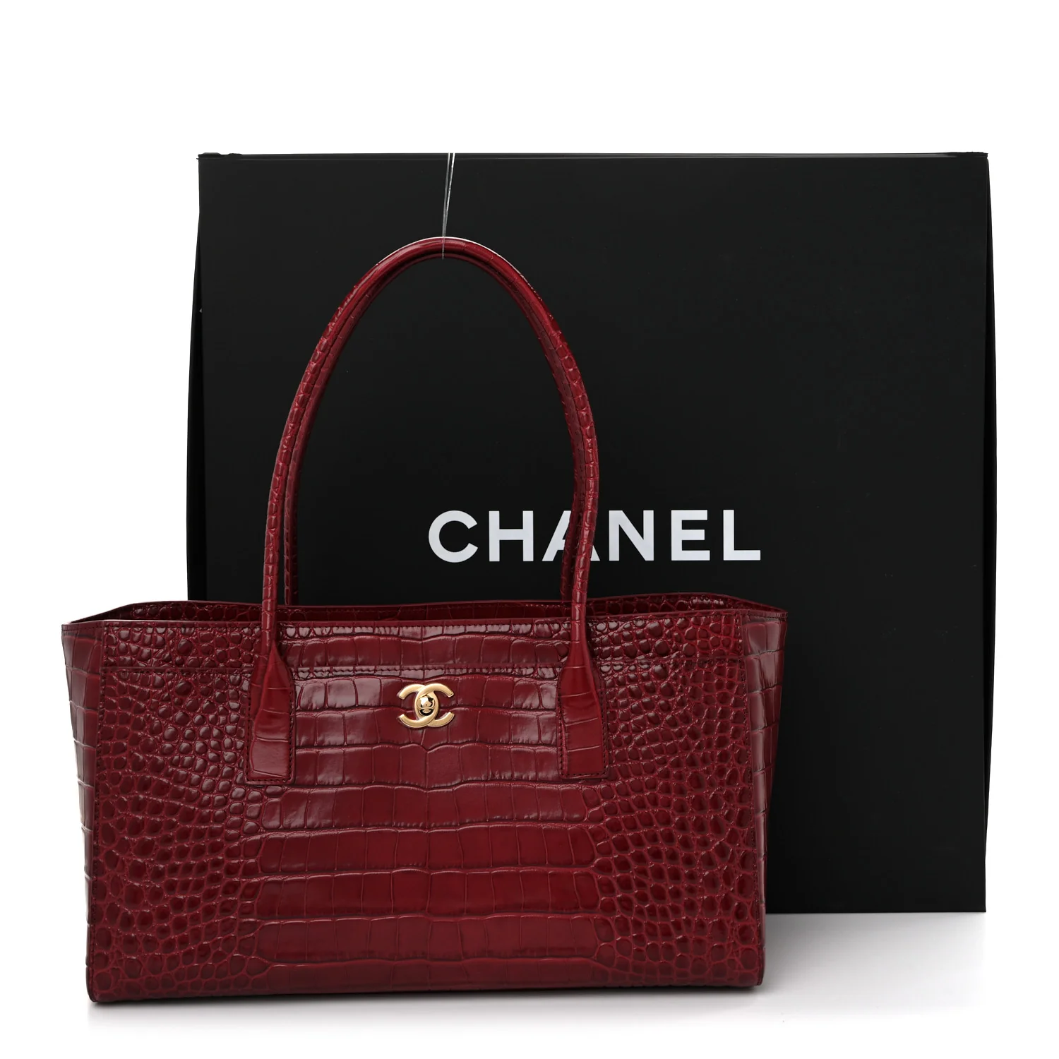 Calfskin Crocodile Embossed Archetype Small Shopper Tote Burgundy