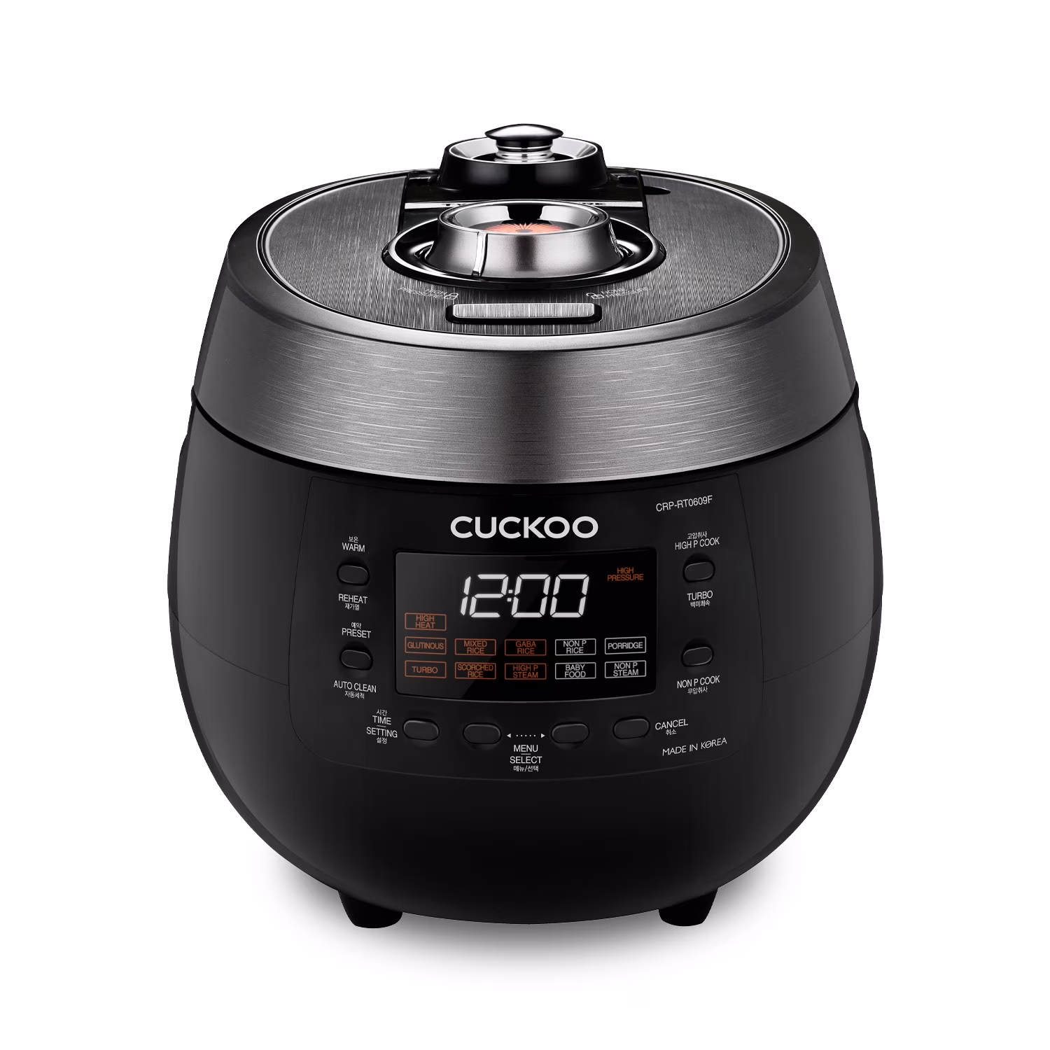 CUCKOO CRP - RT0609FB 6 - Cup (Uncooked) / 12 - Cup (Cooked) Twin Pressure Rice Cooker & Warmer with Nonstick Inner Pot, 14 Menu Options, Safe Steam Release, 3 Voice Guide, Auto Clean (Black)