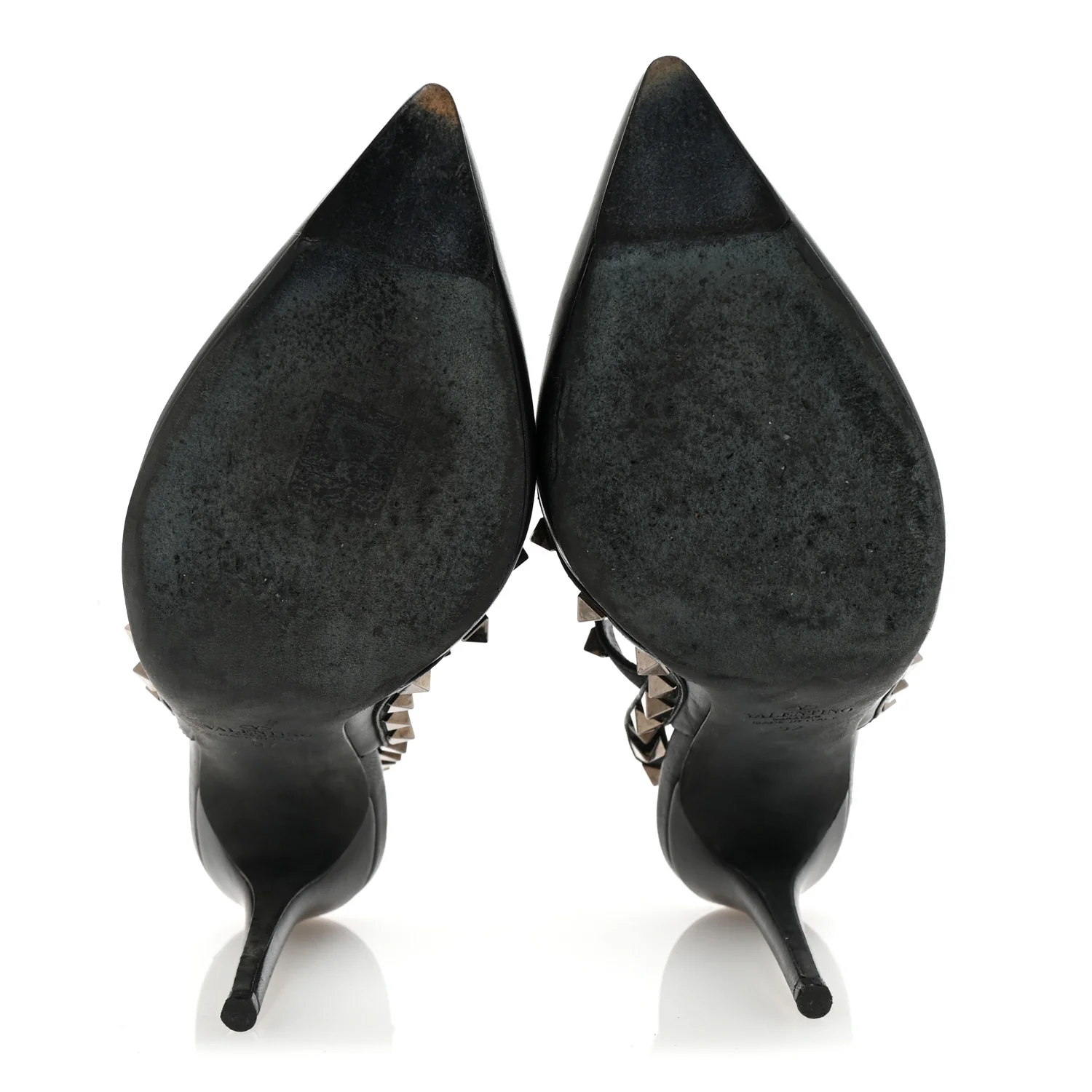 Calfskin Nappa Rockstud Ankle Strap 100mm Pumps 37 Black