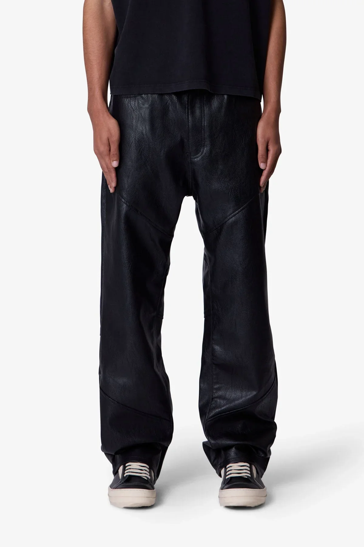 Ultra Baggy Paneled Leather Pants - Black