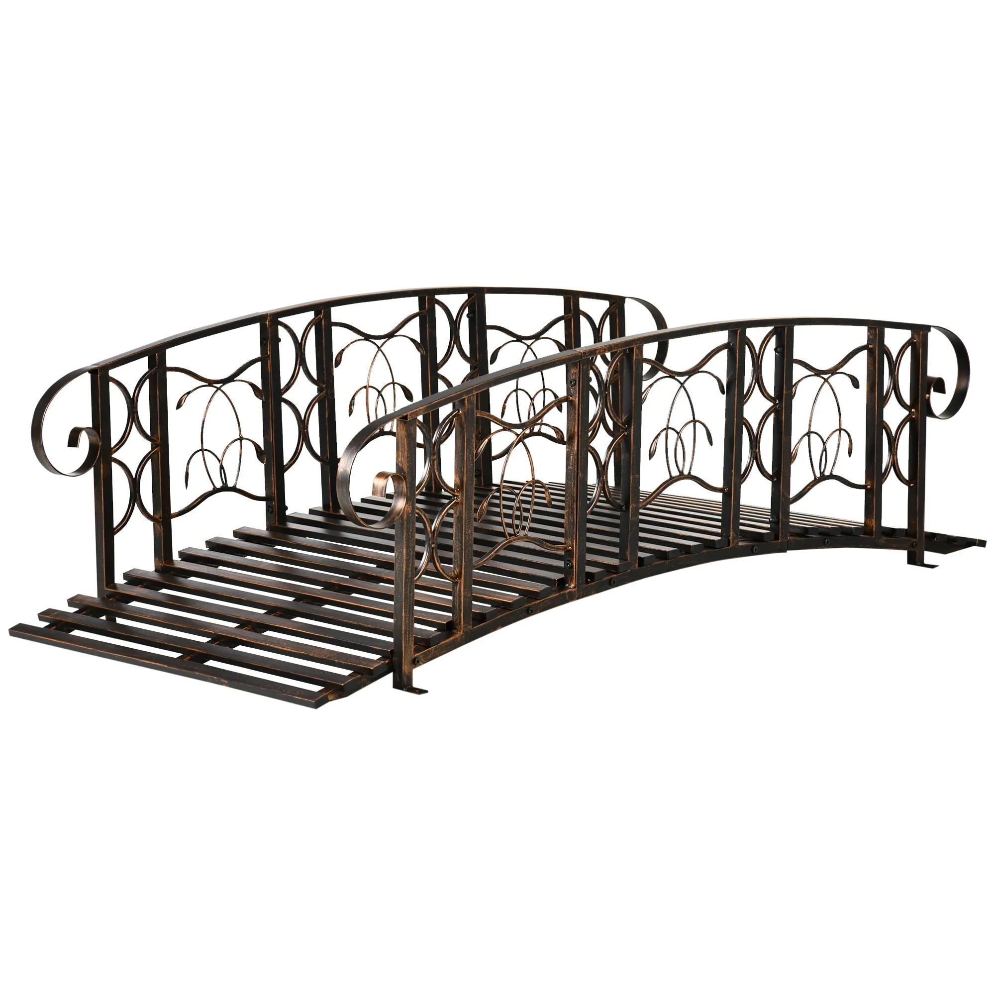 Outsunny 6' Metal Arch Backyard Garden Bridge with 660 lbs. Weight Capacity, Safety Siderails, Vine Motifs, Easy Assembly for Backyard Creek, Stream, Pond, Brown,