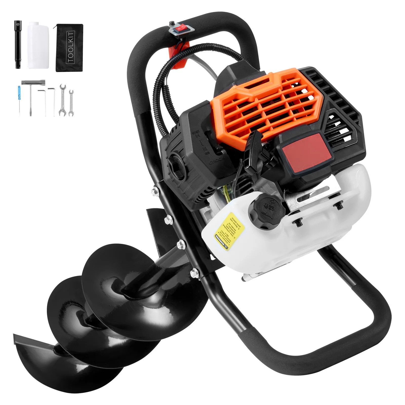 Gas Earth Auger, 52CC 1450W, includes 8�� Drill Bit Extension Rod, Ideal for Garden, Farmland Fence Installation, Orange Black - Image 7