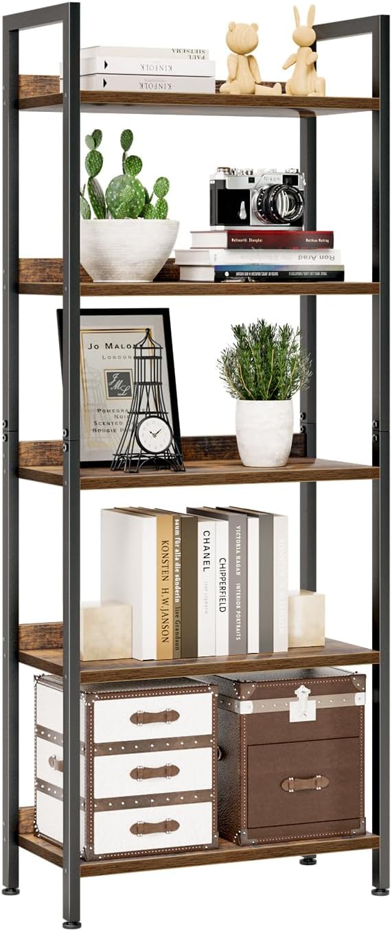 NUMENN Bookshelf, 5 Tier Freestanding Shelving Unit, Vintage