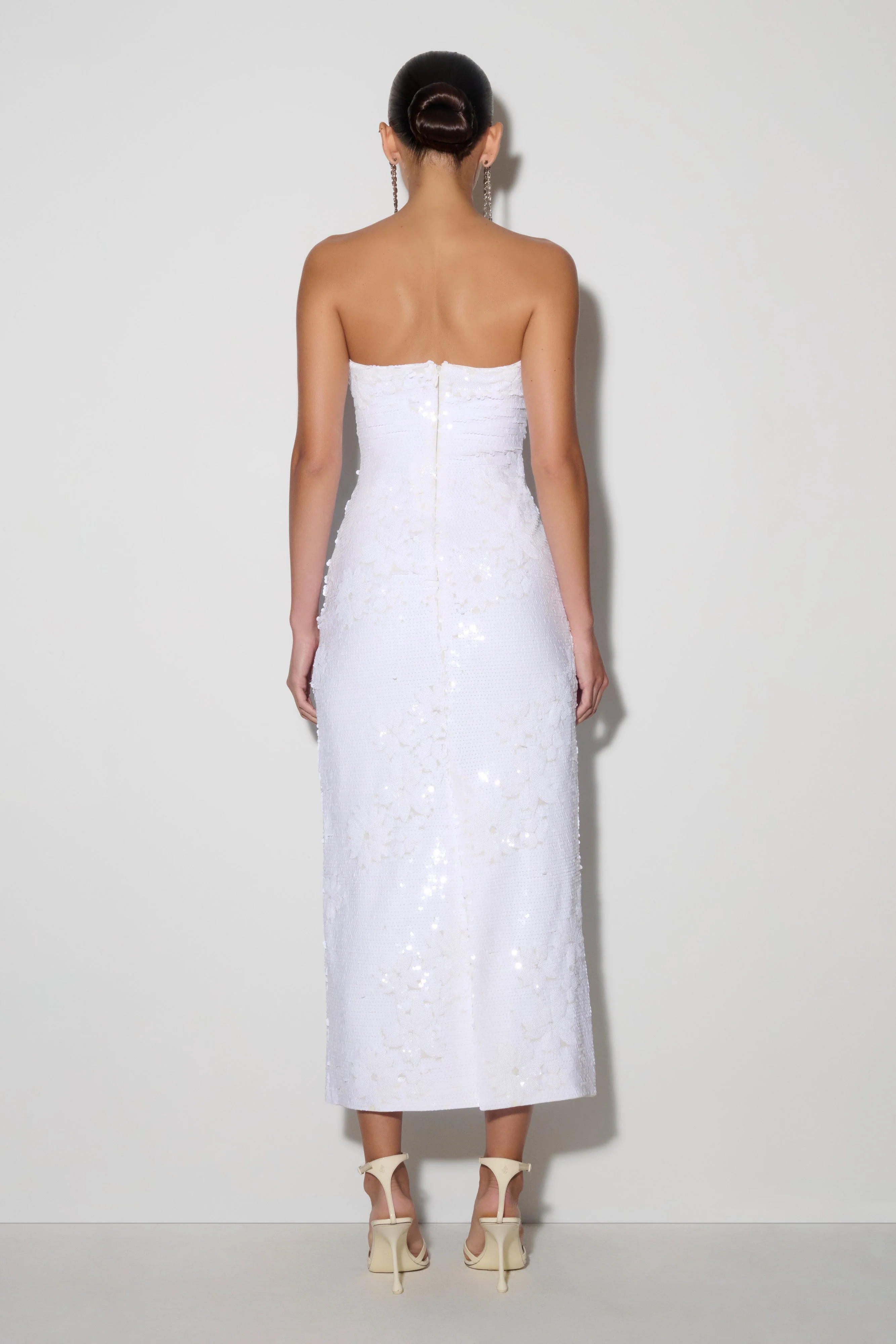 Maisie Strapless Sequin Midi Dress - White