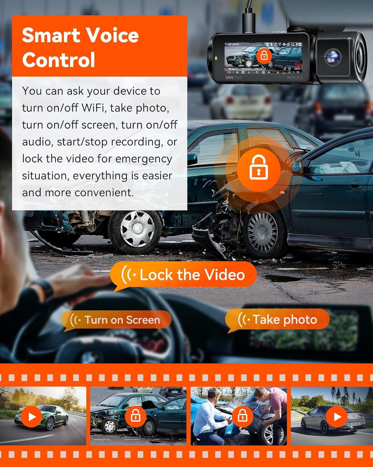 Vantrue N5 4 Channel WiFi 360° All Sides Dash Cam  STARVIS 2  IR Night Vision  2.7K+1080P*3 Front Rear Inside Dashcam  Voice Control  GPS  24 Hours Buffered Parking Mode Dash Camera  512GB Max (N5)