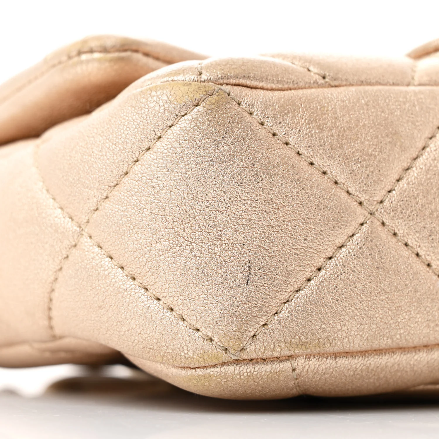 Metallic Lambskin Quilted Mini Lacquered Chain Flap Gold