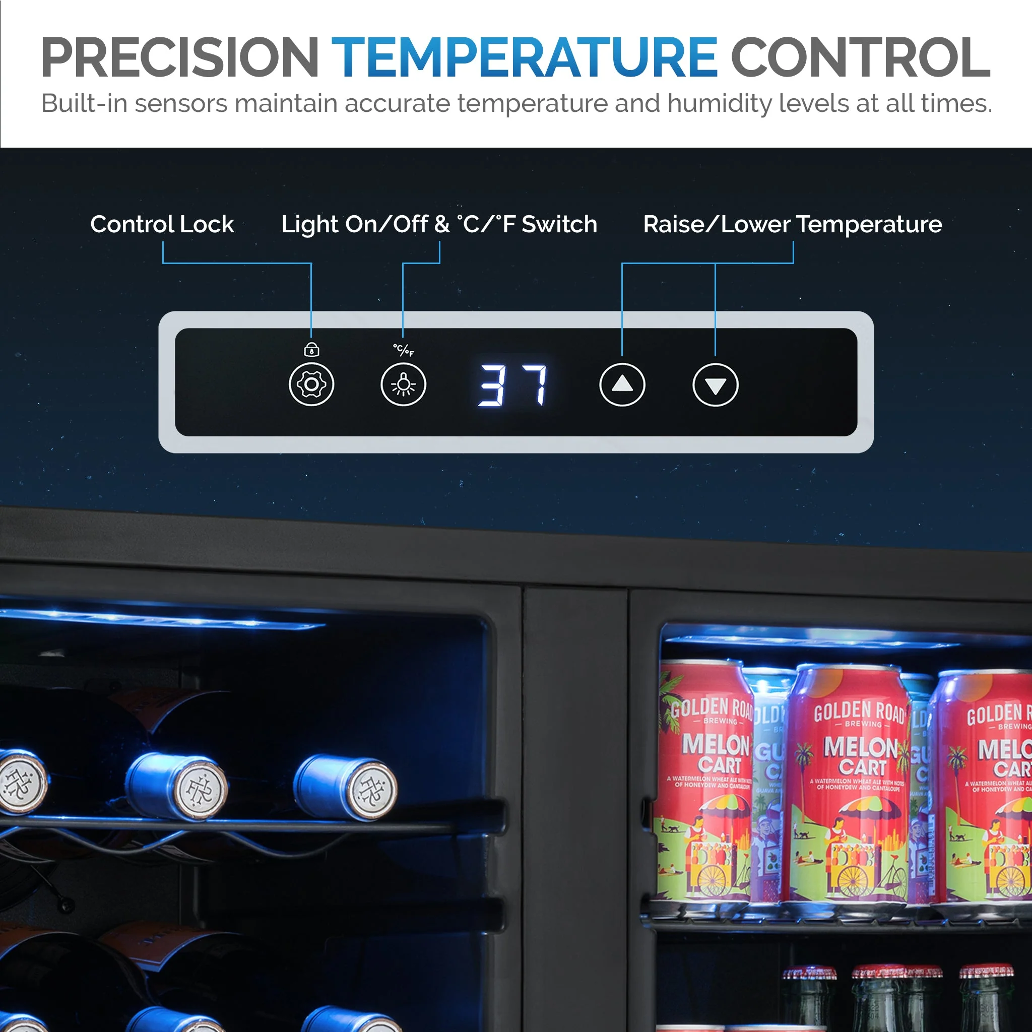 Newair 59-Can, 18-Bottle Freestanding Dual Zone Beverage Fridge - 27.4