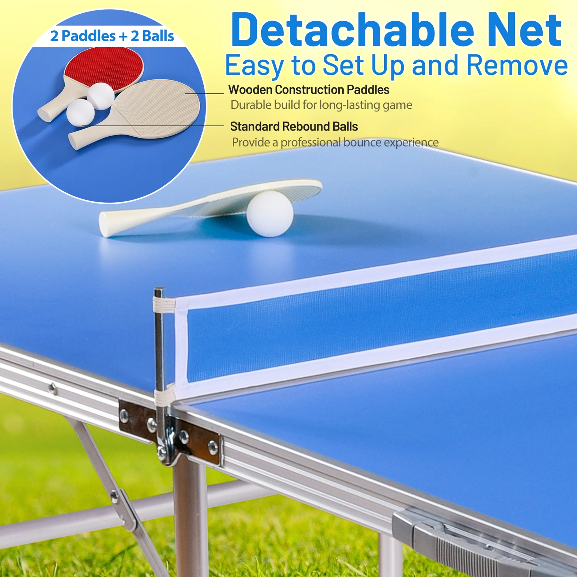 Folding Table Tennis Table Portable Ping Pong Table w/ 2 Paddles 2 Balls - Image 7