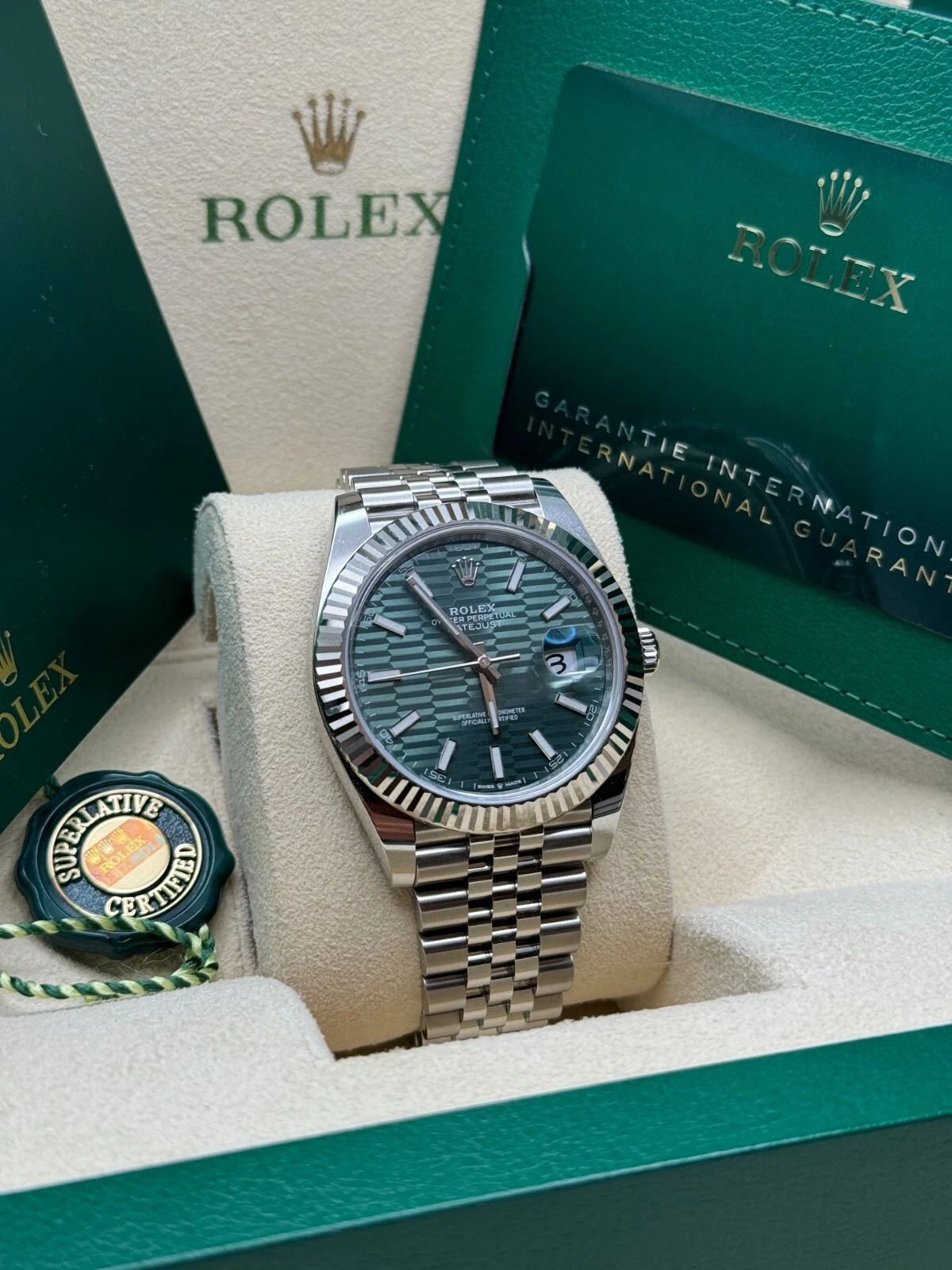 [Super Clone]RLX  Datejust 41mm 126334-0030 Green Fluted Motif Dial Jubilee Bracelet