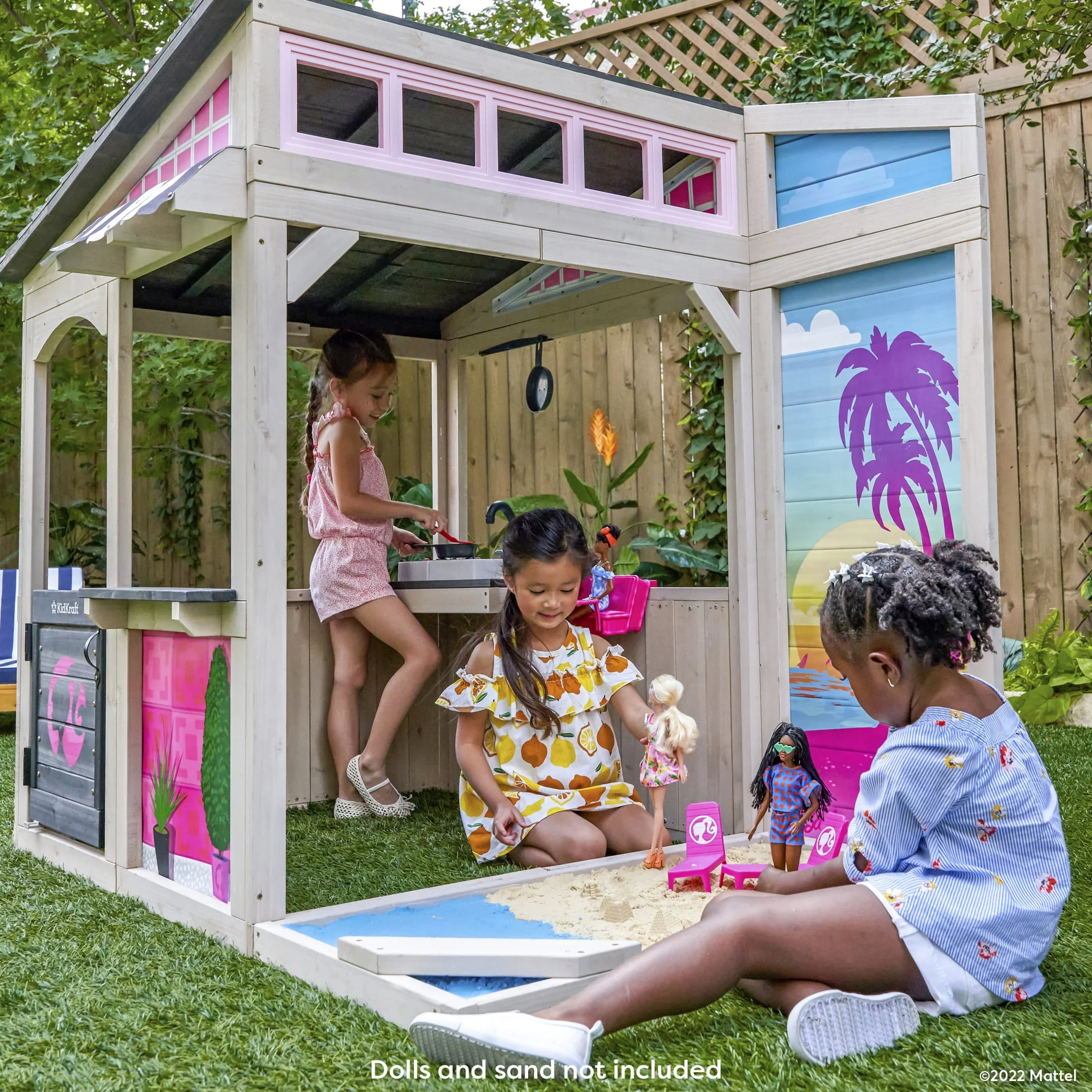 Kidkraft Barbie™ Seaside Wooden Outdoor Playhouse with Attachable Doll Table and Chairs