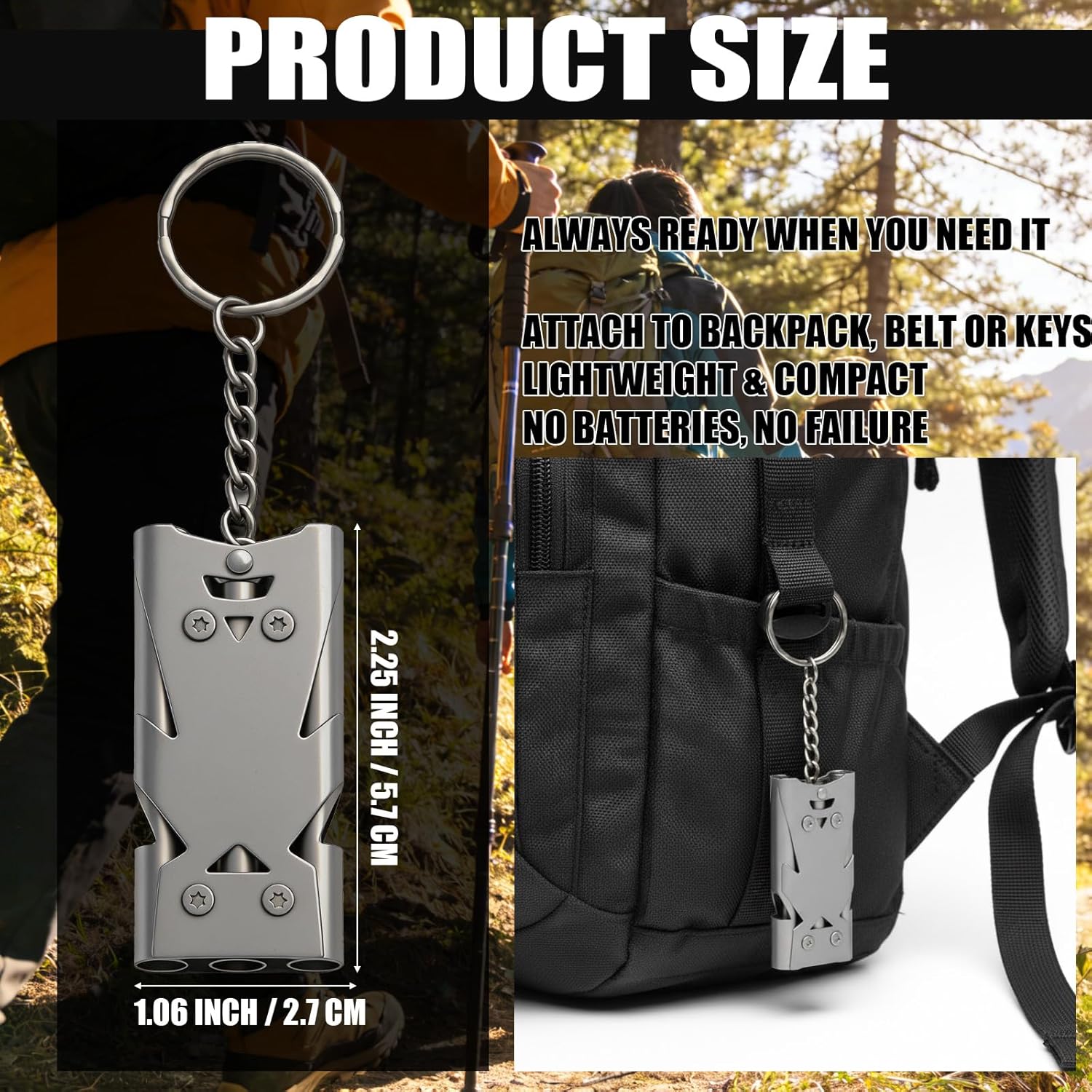 Konohan 2 Packs Emergency Whistle for Women Safety 130db Loud Whistles Self Defense Three Tubes Whistle with Keychain Stainless Steel Alarm for Girls Kids Jogging Running Travel Outdoor