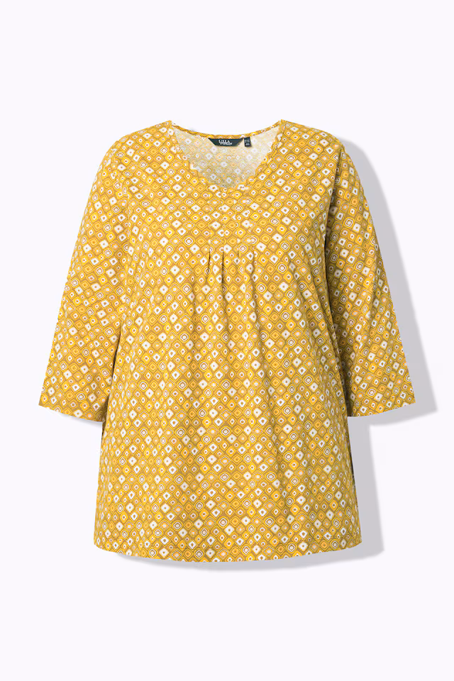 Graphic Print Pleated 3/4 Sleeve Tee