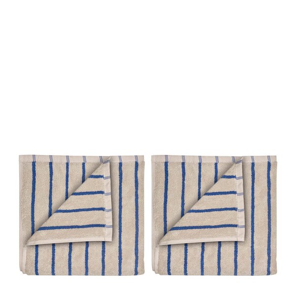 Arto gjestehåndkle 50x30 cm 2 stk beige/blå tynne striper