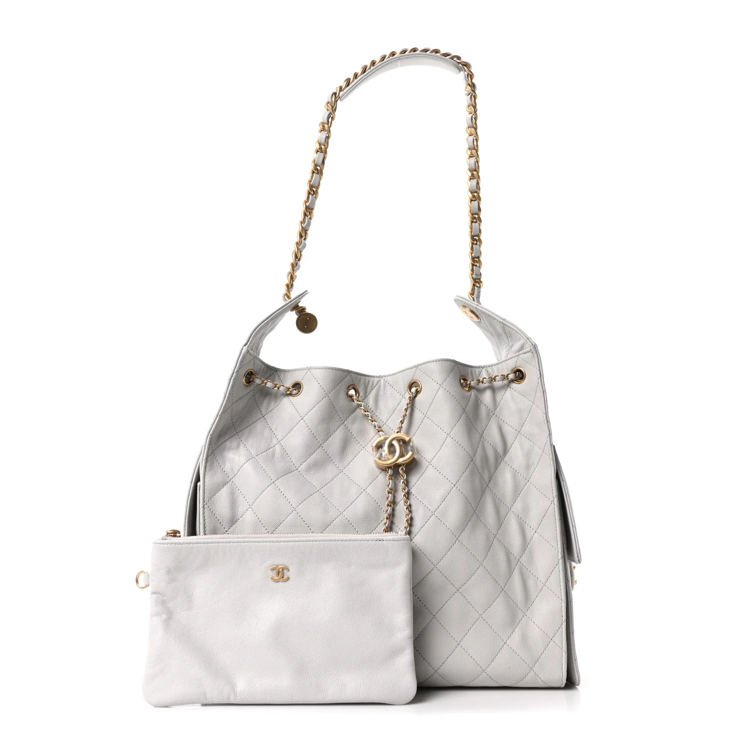 Caviar Quilted Medium Chanel 25 Handbag Light Gray
