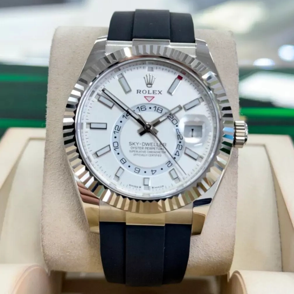 [Super Clone]RLX Sky-Dweller 42mm White Gold White Dial Oysterflex - 336239