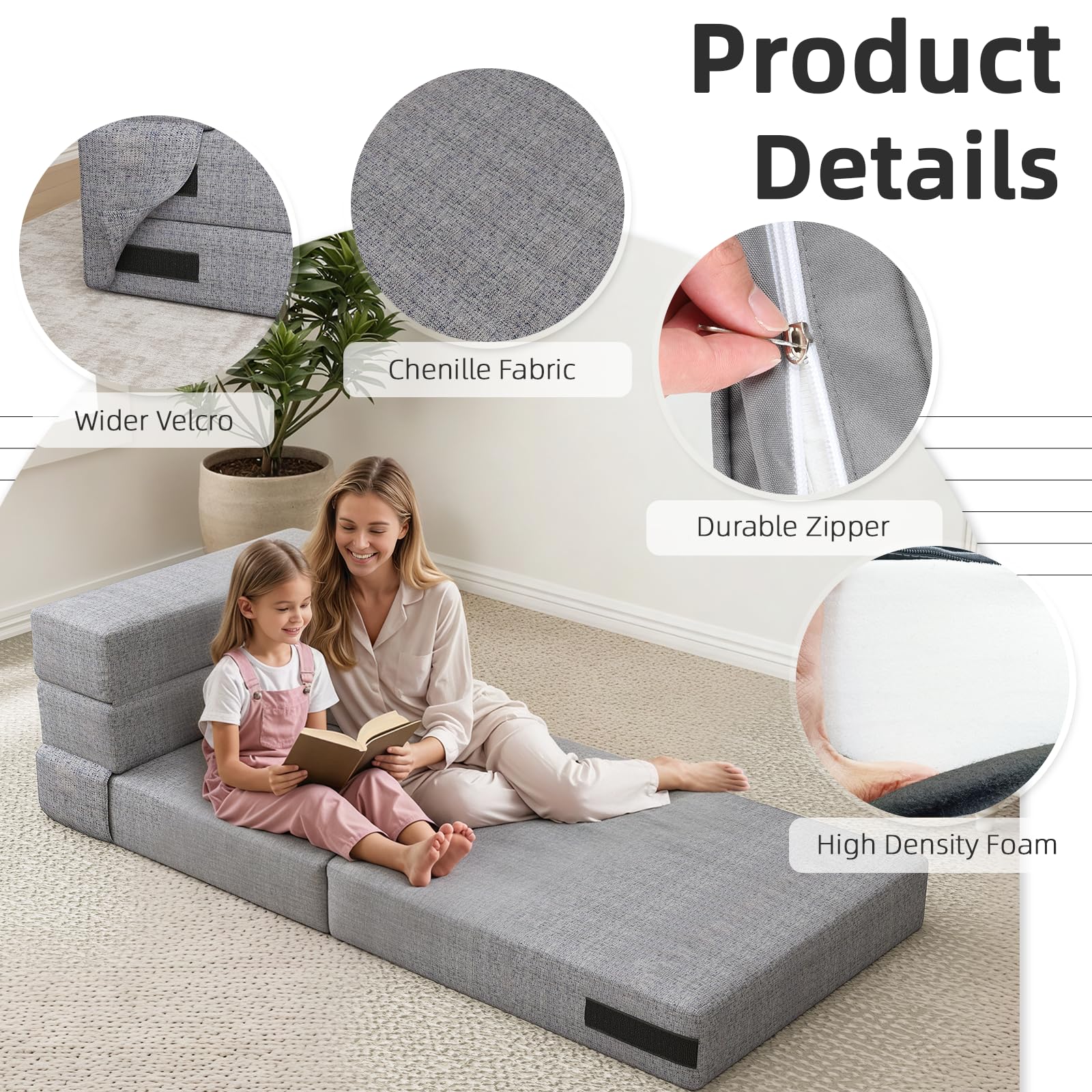 AECOJOY Convertible Folding Sofa Bed, Linen Futon Sleeper with Pillow Foldable Mattress