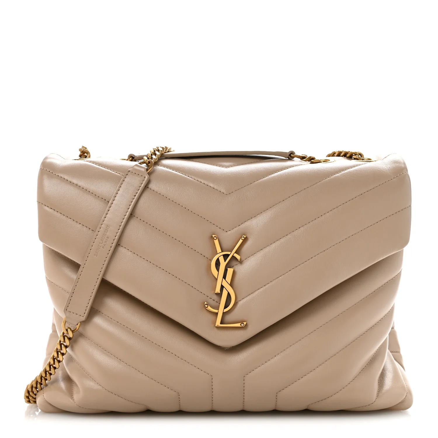 Calfskin Y Quilted Monogram Medium Loulou Chain Satchel Dark Beige