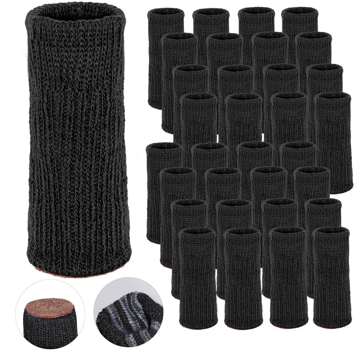 Morvat Black Chair Leg Socks, Scratch & Noise Hardwood Floor Protectors with Non-Slip Grips, Knitted Furniture Cover Pads for Bar & Stool Legs, Fits