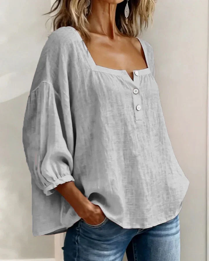 Blouse en coton à encolure carrée et manches longues