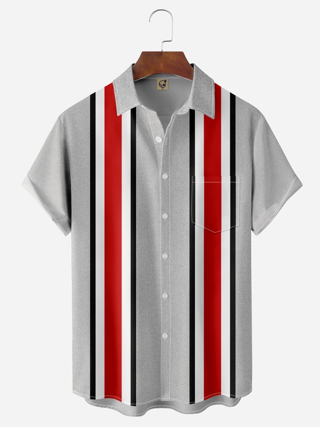 Chemise de bowling à manches courtes rayée avec poche poitrine
