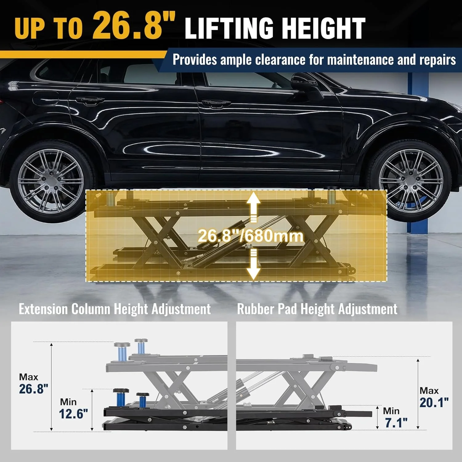 AECOJOY 7000 LBS Portable Car Lift for Home Garage, Heavy-Duty Hydraulic Quick Jack for Cars, SUVs & Light Trucks